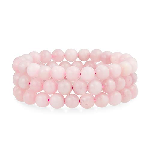 Bling Jewelry Semi Wertvoll Edelstein Matte Rosa Rosenquarz Runde Perle Ball 8Mm Stacking Stretch Armband Set Von 3 Für Frauen Unisex von Bling Jewelry