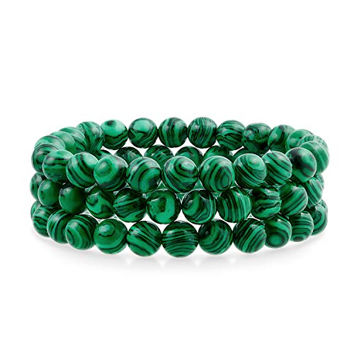 Bling Jewelry Semi Wertvoll Grün Synthetische Malachit Runde Perle 8Mm Stacking Stretch Armband Für Frauen Männer Teen Unisex Einzelstrang von Bling Jewelry
