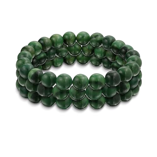 Bling Jewelry Satz von drei Edelstein Halbedelstein grüne afrikanische Jade runde Perlenkugel 8MM Stapel Stretch Armband für Frauen Männer Teenager Unisex Strang von Bling Jewelry