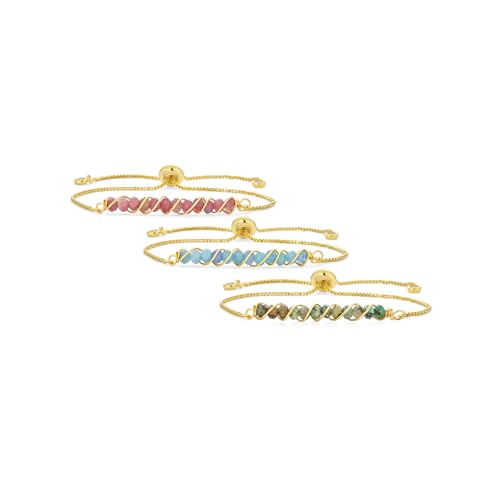 Set aus drei modischen Edelstein-Bar-ID-Stil Handdraht gedreht Aquamarin, Pink Turmalin, Türkis Bolo Armband Western Schmuck für Frauen Teenager 18K vergoldete Messingkette verstellbar Set aus drei modischen Edelstein-Bar-ID-Stil Handdraht gedreht Aquamarin, Pink Turmalin, Türkis Bolo Armband Western Schmuck für Frauen Teenager 18K vergoldete Messingkette verstellbar von Bling Jewelry
