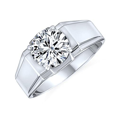 Bling Jewelry Sie Anweisung Große 6Ct Kubischer Zirkon Runder Brillantschliff Solitär Aaa Cz Unisex Frauen Plus Größe Männer Verlobung Ehering Breites Band Versilbert Messing Poliert Finish Anpassbar von Bling Jewelry