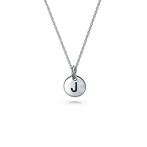 Bling Jewelry Winzige Minimalistische Abc Runde Scheibe Bsperren Buchstabe Alphabet J Initialee Anhänger Halskette Für Teenager Für Frauen .925 Sterling Silber von Bling Jewelry