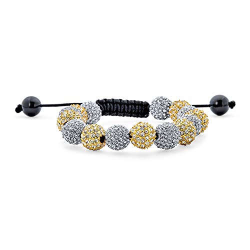 Bling Jewelry Silber Gold Zwei-Ton 10Mm Pave Crystal Disco Ball Shamballa Inspired Armband Für Frauen Männer Schwarz Cord Schnur Einstellbar von Bling Jewelry