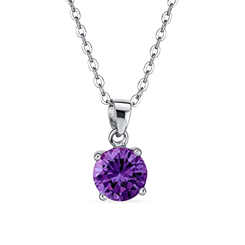 Bling Jewelry Simulierter Amethyst 1,5 Karat runder lila AAA CZ Solitär-Anhänger Halskette für Frauen für Teenager .925 Sterlingsilber von Bling Jewelry
