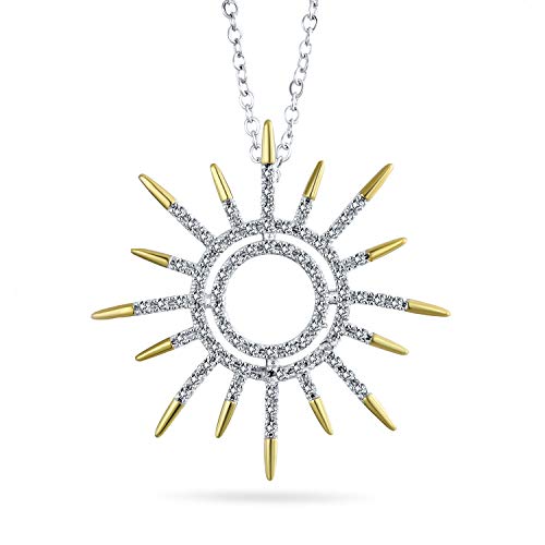 Bling Jewelry Sommer Flaming Sunshine Zwei Tone Micro Pave CZ Starburst Celestial Sunburst Anhänger Halskette Für Frauen 14K Gold & Silber Vergoldet Messing von Bling Jewelry