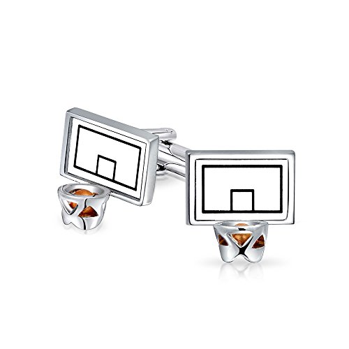 Bling Jewelry Sport-Fan-Coach Backboard Hoop Korbball Manschettenknöpfe Für Männer Shirt Manschettenknöpfe Graduierung Geschenk Kugel Scharnier Zurück Silber Ton Edelstahl Emaille von Bling Jewelry