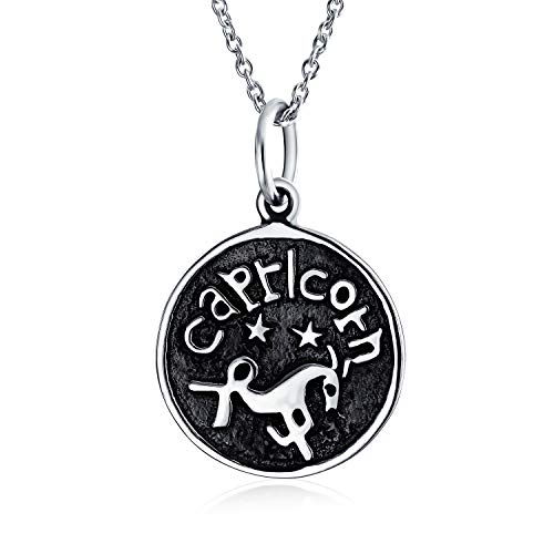 Bling Jewelry Steinbock Sternzeichen Astrologie Horoskop Runde Medaillon Anhänger Für Männer Frauen Halskette Antiqued Sterling Silber von Bling Jewelry