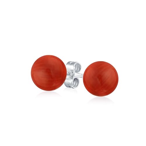 Einfache Rot Gefärbte Natürliche Karneol Kugel Ohrstecker Für Frauen .925 Sterling Silber 8MM von Bling Jewelry