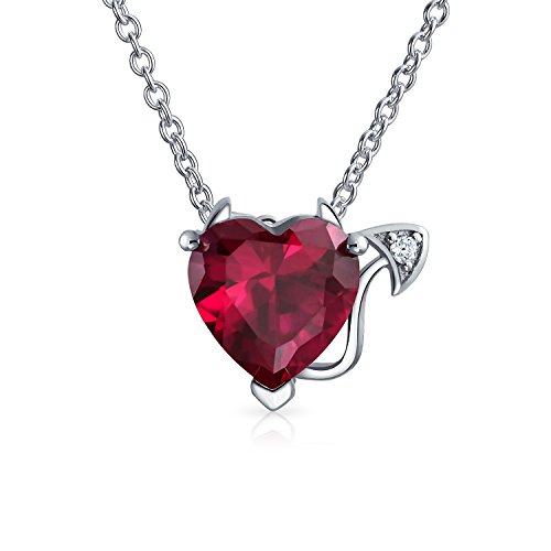 Bling Jewelry Romantisches Versprechen Valentinstag Kubikzirkonia Rubinrotes AAA CZ Teufelsherz Anhänger Halskette für Frauen und Teenager .925 Sterling Silber von Bling Jewelry