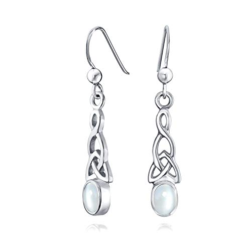 Weißer Regenbogen Mondstein Keltischen Irischen Liebesknoten Arbeit Oval Lünette Set Fisch Haken Ohrringe Baumeln .925 Sterling Silber von Bling Jewelry