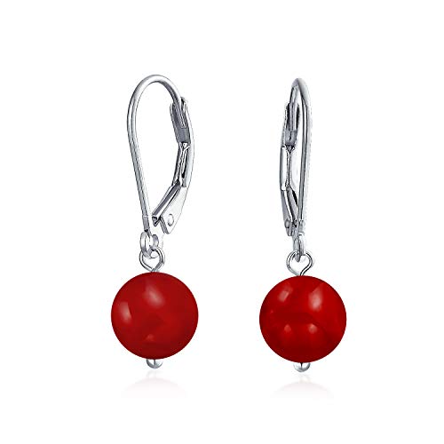 Einfacher Edelstein Gefärbt Rot Natürliche Koralle Ball Runde Tropfen Ohrringe Für Frauen Teen .925 Sterling Silber von Bling Jewelry