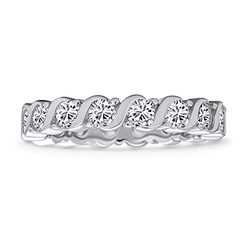 Bling Jewelry Cubic Zirkonia CZ Band Stapelbare Wellen-Set Ewigkeit Jubiläum Hochzeitsband Ring für Frauen .925 Sterlingsilber von Bling Jewelry