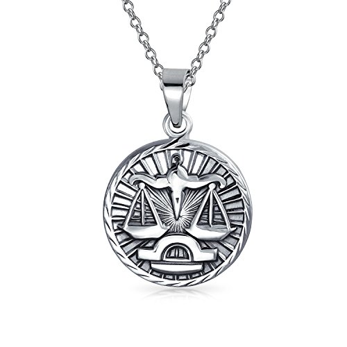 Bling Jewelry Waage Sternzeichen Astrologie Horoskop Runde Medaillon Anhänger Für Männer Frauen Halskette Antiqued Sterling Silber von Bling Jewelry