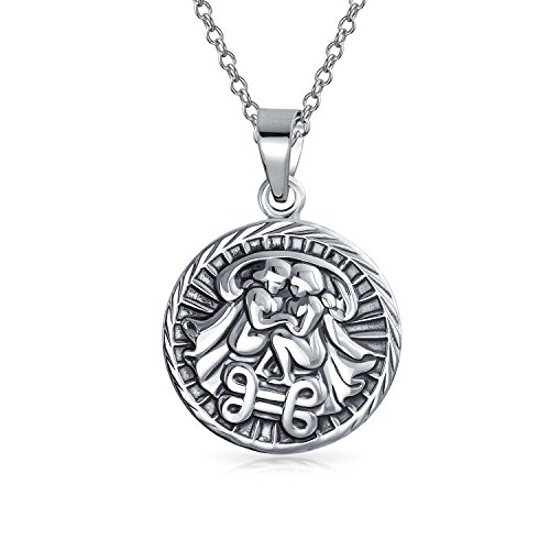 Zwillinge Sternzeichen Astrologie Horoskop Runder Medaillon-Anhänger Für Männer Frauen Halskette Antiqued Sterling Silber von Bling Jewelry