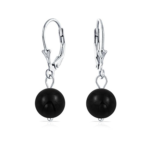 Einfache Basic Runde Onyx Bead Ball Baumelnd Hebel Zurück Ohrringe Für Frauen Teen Schwarz .925 Sterling Silber von Bling Jewelry