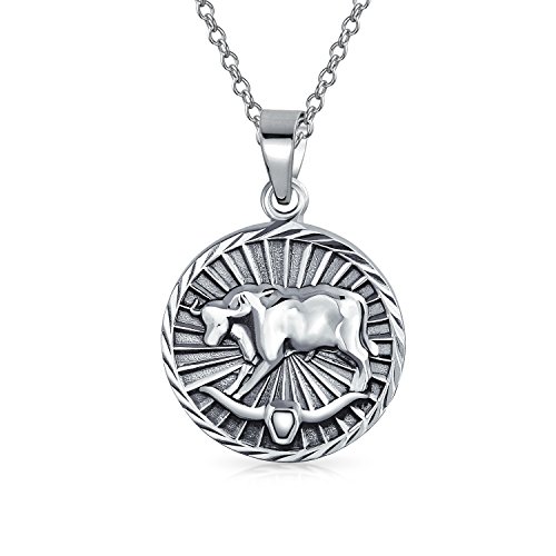 Bling Jewelry Stier Tierkreiszeichen Astrologie Horoskop Runde Medaillon Anhänger Für Männer Frauen Halskette Antiqued Sterling Silber von Bling Jewelry