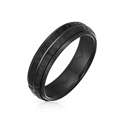 Bling Jewelry Streifen Gerillt Massiv Schwarz Matt Gehämmert Titanium Mantelringe Für Männer Komfort Fit 6Mm von Bling Jewelry