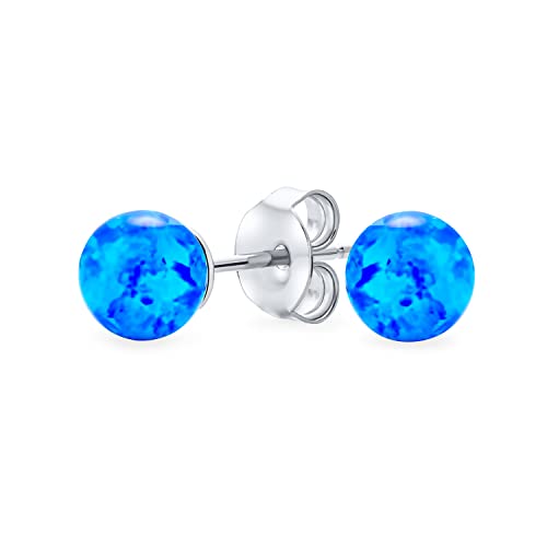 Minimalistische Einfache Runde Perle Edelstein Erstellt Opaleszierenden Blauen Opal Ball Ohrstecker Für Frauen Oktober Birthstone 6Mm von Bling Jewelry