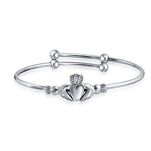 Bling Jewelry Traditionelle Bff Irish Liebespaar Herz Freundschaft Claddagh Armband Armreif Für Frauen Teenager Kleine Handgelenke 6,5 Zoll Oxidiert .925 Sterling Silber Einstellbar von Bling Jewelry