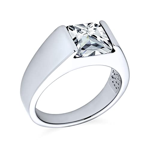 Bling Jewelry Traditioneller Unisex Personalisierter 3CT AAA CZ Quadratischer Prinzessschliff Solitär Herren Verlobungsring Kleiner Finger Ring Versilbert Für Männer Anpassbar von Bling Jewelry