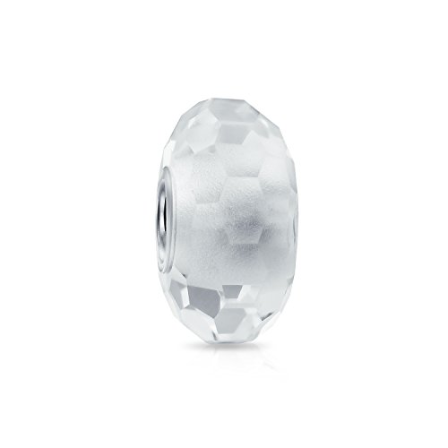 Bling Jewelry Translucent Clear White Faceted Murano Glass .925 Sterling Silver Core Spacer Bead Fits European Charme Bracelet For Freundin Teen von Bling Jewelry