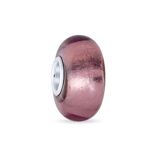 Bling Jewelry Transluzente Massiv Metallic Rose Rosa Murano Iridescent Glas Charme Bead Für Frauen Für Teen .925 Sterling Silber Kern Passt Europäisches Armband von Bling Jewelry