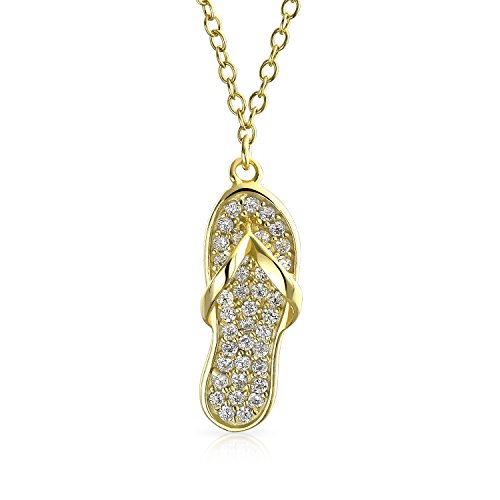 Bling Jewelry Tropischen Urlaub Nautischen Pave Cz Akzent Flip Flop Sandale Anhänger Halskette Für Frauen Für Jugendliche 14K Gold Plattiert .925 Sterling Silber von Bling Jewelry