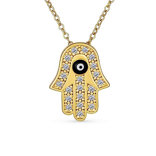 Bling Jewelry Türkisches Amulett Talisman Zartes Dainty Böser Blick Hamsa Hand Of Fatima Of God Anhänger Halskette Für Frauen Teens Cubic Zirconia Cz 14K Gelbgold Vergoldet .925 Sterling Silber von Bling Jewelry