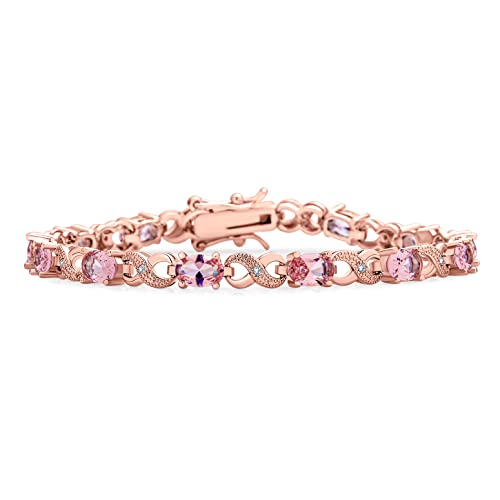 Bling Jewelry 9Ct Simuliert Morganit Kubischer Zirkonia Rosa AAA Oval Cz Romantische Liebe Knoten Symbol Milgrain Unendlichkeit Tennis Armband Für Frauen Rose Plattiert von Bling Jewelry