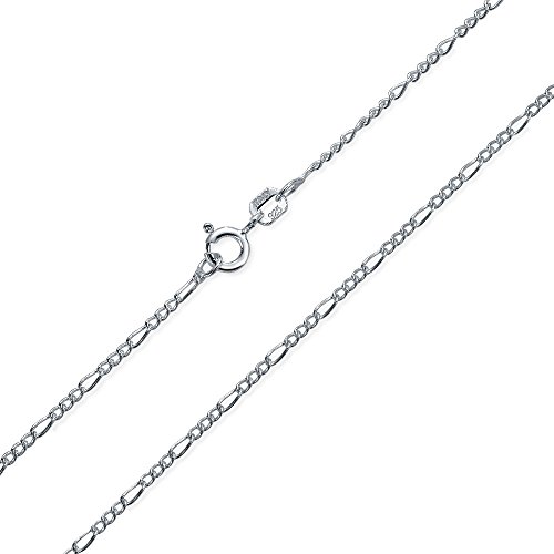 Bling Jewelry Unisex Dünn Leicht 1,2 MM Stark Solide .925 Sterling Silber Figaro Gliederkette Halskette Für Männer Frauen 14 Zoll von Bling Jewelry