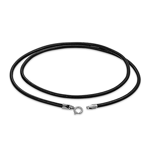 Bling Jewelry Unisex Echte Glattleder-Kordelkette Aus Schwarzem Leder Für Männer, Frauen Und Jugendliche 925 Sterlingsilber-Verschluss, 24 Zoll Lang von Bling Jewelry