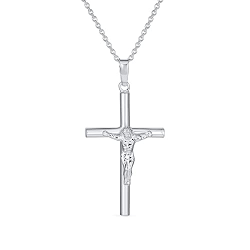 Bling Jewelry Unisex Einfacher Christlicher Katholischer Religiöser Schmuck Mittlerer Traditioneller Jesus Kruzifix Kreuzanhänger Für Frauen Männer Jugendliche .925 Sterlingsilber 1,7 Zoll von Bling Jewelry