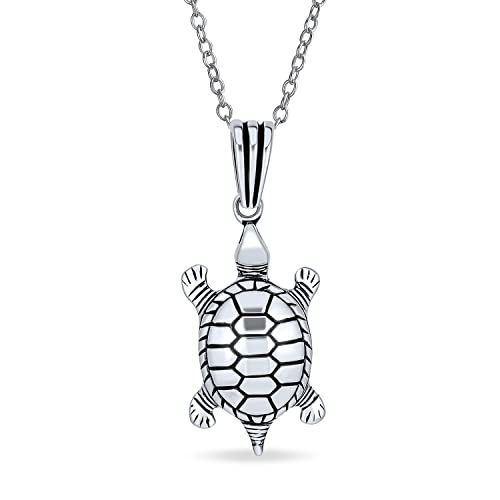 Bling Jewelry Unisex Große Nautische Schmuck Tropischer Strandurlaub Große Meeresschildkröte Anhänger Halskette Für Männer Frauen Oxidiertes .925 Sterlingsilber von Bling Jewelry