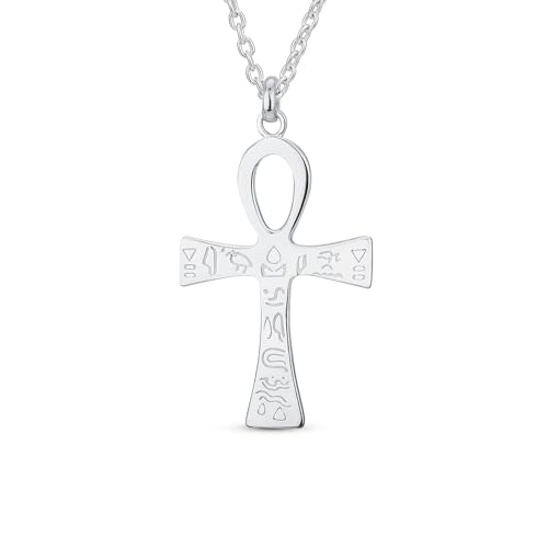 Bling Jewelry Unisex Großer Religiöser Ägyptischer Hieroglyphen Schlüssel Zum Leben Ägyptisches Ankh-Kreuz Anhänger Halskette Für Frauen Männer Poliertes .925 Sterling Silber von Bling Jewelry