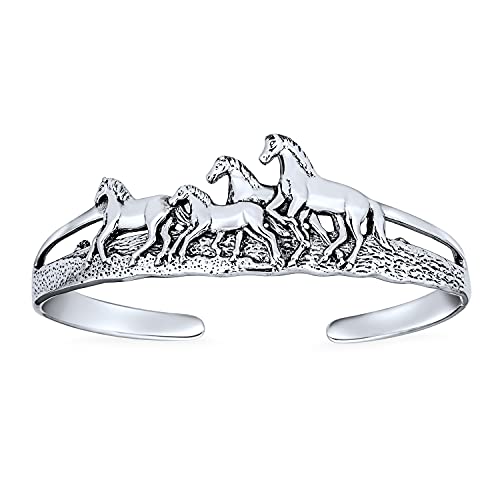Bling Jewelry Unisex Schwer Massiv Statement Wild Western Running Horses Pferdesport Manschette Armband Für Frauen Männer Antiqued Oxidiert .925 Sterlingsilber Finish Fein Schmuck Einstellbar von Bling Jewelry