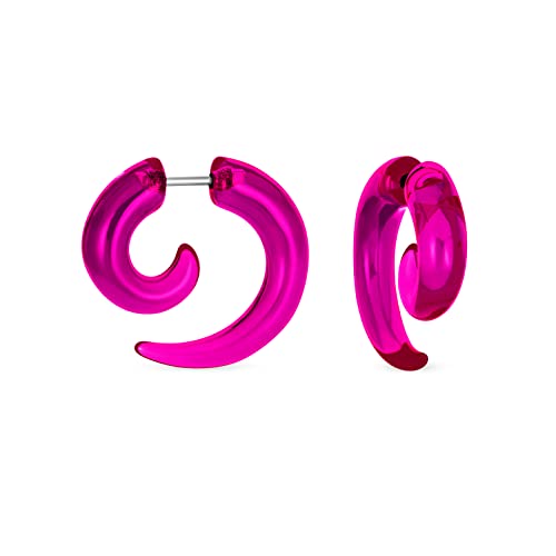 Bling Jewelry Unisex Translucent Neon Fuchsia Rosa Großer Runder Strudel Spirale Tribal Falscher Ohrstöpsel Kegelförmige Ohrringe Acrylharz Chirurgenstahl Frauen Männer Teen von Bling Jewelry