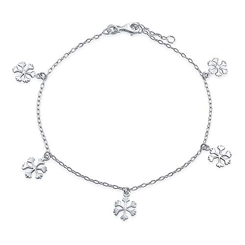 Bling Jewelry Urlaubsparty Weihnachten Baumelnde Mehrfachcharms Gefrorenes Winter-Schneeflocken-Fußkettchen Knöchelarmband Für Frauen Teenager .925 Sterling Silber Verstellbar 9-10 Zoll von Bling Jewelry
