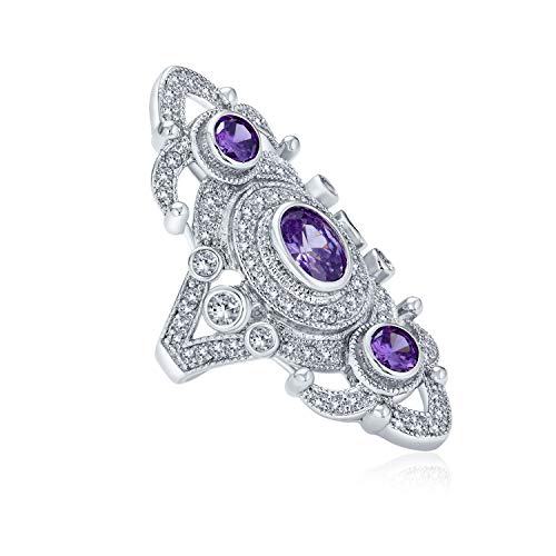 Bling Jewelry Vintage Stil Filigran Lila Zirkonia Rüstung Vollfinger Statement Ring Simuliert Amethyst CZ Versilbertes Messing Bling Jewelry Vintage Stil Filigran Lila Zirkonia Rüstung Vollfinger Statement Ring Simuliert Amethyst CZ Versilbertes Messing von Bling Jewelry