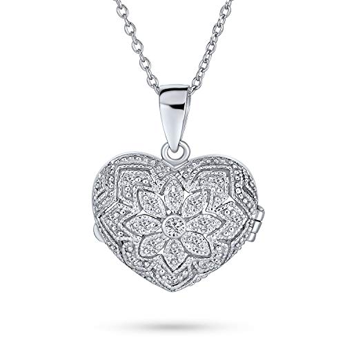 Bling Jewelry Vintage-Stil Filigrane Blume Aromatherapie Ätherisches Öl Parfüm Diffusor Keepsake Foto Herzform Medaillon Anhänger Halskette Für Frauen Teens .925 Sterling Silber von Bling Jewelry