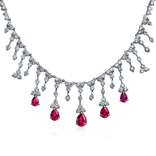 Bling Jewelry Vintage Style Mode Rot AAA CZ Tropfenförmiger Simulierter Rubin Große Aussage Sprühkragen Halskette Für Frauen Versilbertes Messing von Bling Jewelry