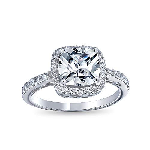 Bling Jewelry 3CT AAA CZ Cubic Zirconia Halo Solitaire Square Radiant Cushion Cut Verlobungsring Für Frauen .925 Sterlingsilber 1MM Dünnes Band von Bling Jewelry