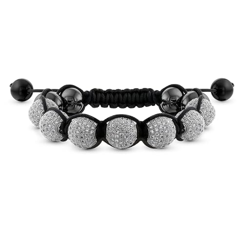 Bling Jewelry Weiß Klar Pave Kristall Shamballa Inspiriert Armband Für Frauen Für Männer Hämatit Ball Schwarz Cord Schnur Einstellbar von Bling Jewelry