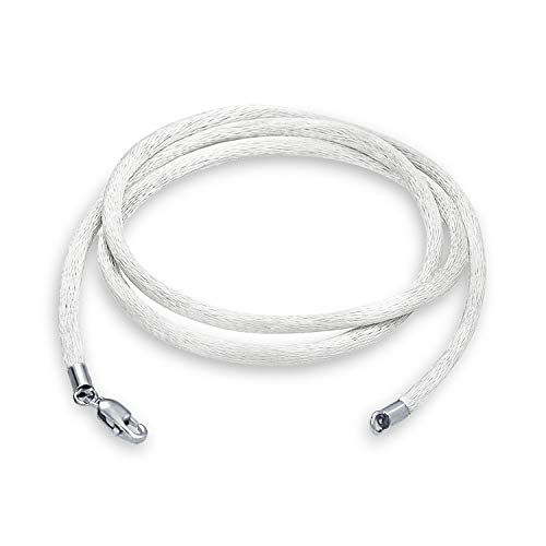 Bling Jewelry Weißes Satin-Seidenhalsband Für Frauen Männer Jugendliche 925 Sterling Silber Karabinerverschluss 14 Zoll von Bling Jewelry