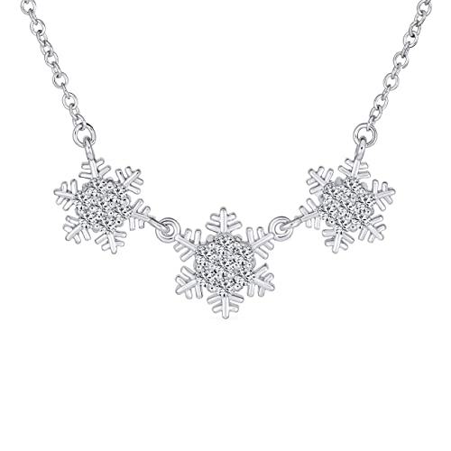 Bling Jewelry Winter Eisblau Cubic Zirkonia Holiday Party Kette Weihnachten Dreifacher Schneeflocken-Choker Halskette Für Frauen Teenager .925 Sterlingsilber von Bling Jewelry