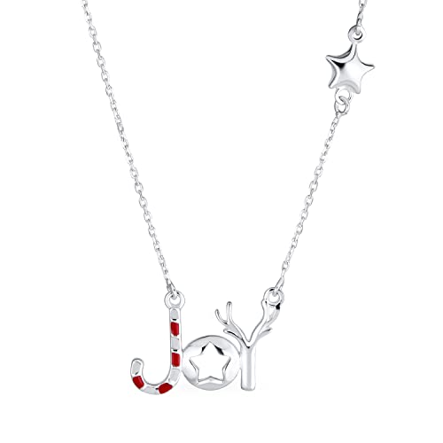 Bling Jewelry Winterurlaub Streifen Rot Grün Emaille Pfefferminz Zuckerstange Stern Weihnachts Wort Freude Halskette Für Teenager Frauen .925 Sterling Silber von Bling Jewelry