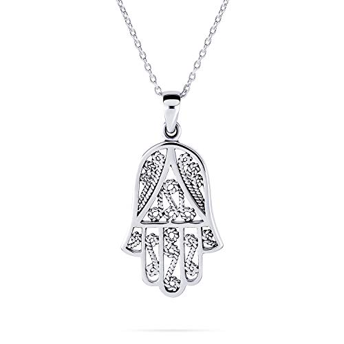 Bling Jewelry Yoga Zartes Filigranes Strudel Amulett Talisman Fatima Hand Gottes Hamsa Anhänger Halskette Für Frauen Für Jugendlich .925 Sterlingsilber von Bling Jewelry