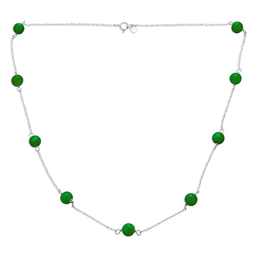 Bling Jewelry Zarte Einfache Echte Edelstein Green Jade Kette Mit Runden Perlen Im Tin Cup Stil Für Frauen. Aus .925 Sterlingsilber 16 Zoll Lang von Bling Jewelry