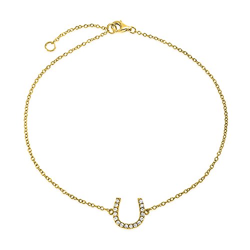 Bling Jewelry Zarte Pave CZ Akzent Equestrian Hufeisen Fußkettchen Glücksbringer Fußkettchen Armband Western Schmuck für Frauen Teenager Vergoldet .925 Sterling Silber 9-10 Zoll von Bling Jewelry