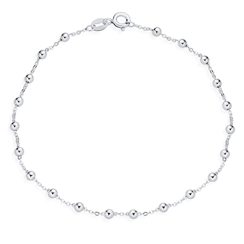 Bling Jewelry Zartes Robustes Zierliches 3MM Rundkugel-Perlenketten-Fußkettchen Heißes Ehefrau-Fußkettchen Für Frauen Und Jugendliche 925 Sterling Silber 9 Zoll Hergestellt In Italien. von Bling Jewelry