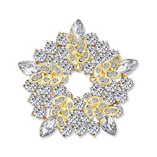 Große Zwei Ton Goldenen Kristall Mode Ferien Kreis Kranz Schal Brosche Pin Für Frauen Hochzeit Gold Silber Vergoldet von Bling Jewelry